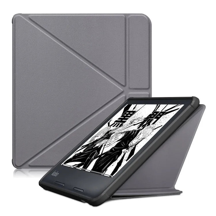 Multi-opvouwbare lederen hoes voor Kobo Libra 2 2021 (grijs)