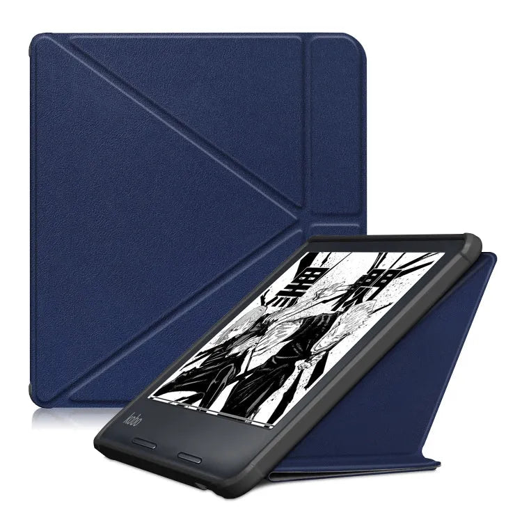 Multi-opvouwbare lederen hoes voor Kobo Libra 2 2021 (donkerblauw)