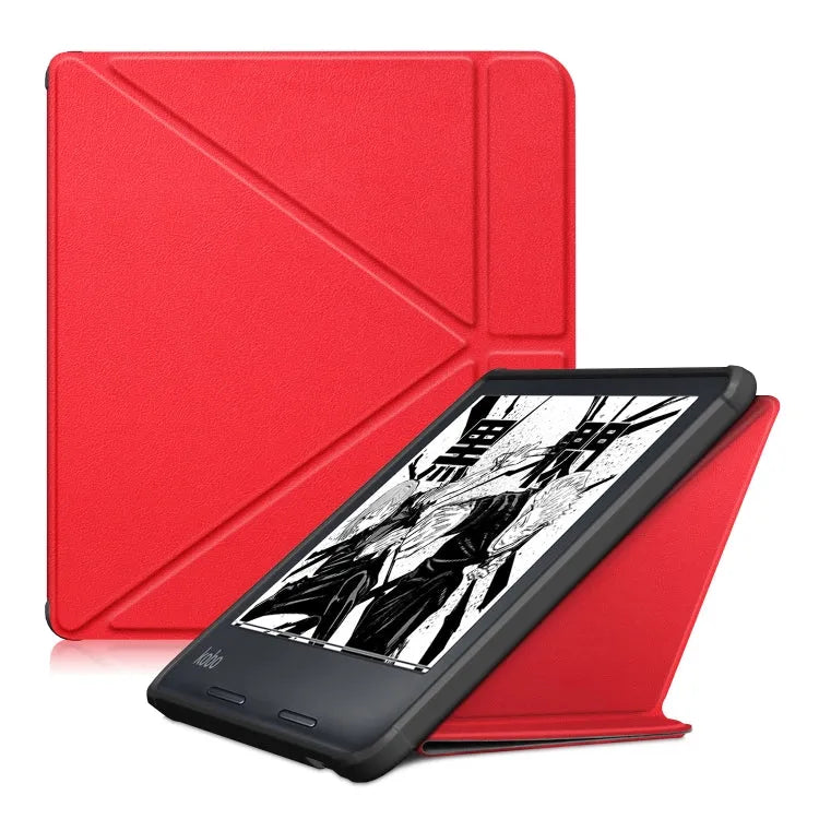 Multi-opvouwbare lederen hoes voor Kobo Libra 2 2021 (rood)