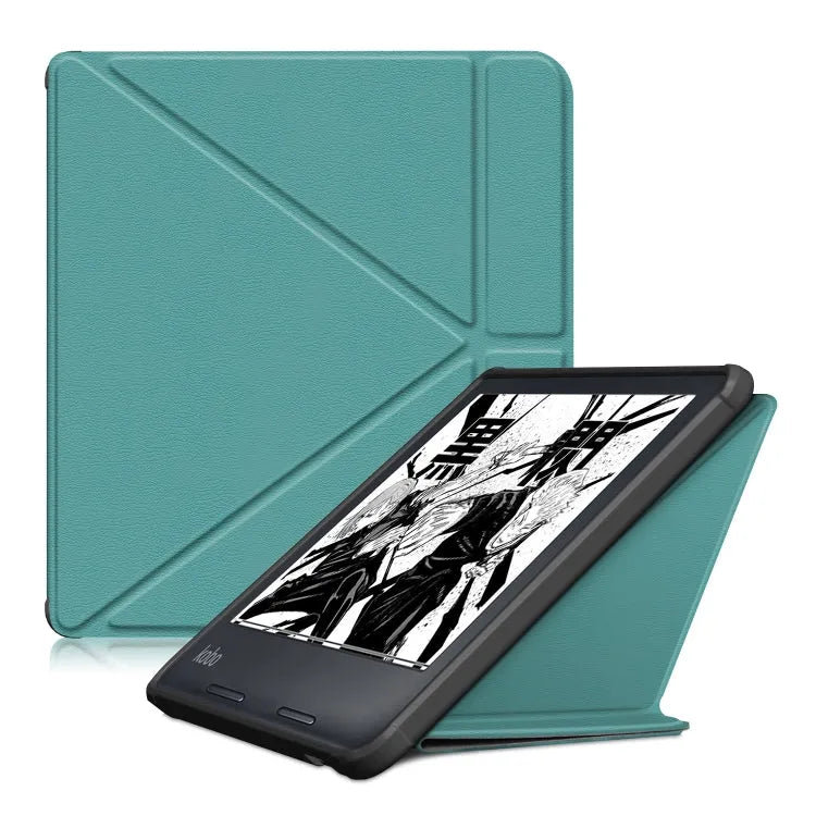 Multi-opvouwbare lederen hoes voor Kobo Libra 2 2021 (donkergroen)