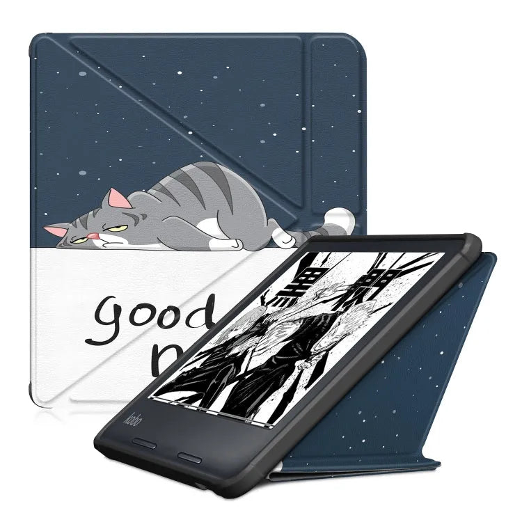 Opvouwbare lederen tablethoes voor Kobo Libra 2 (2021, lazy cat)