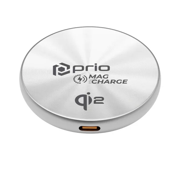 Prio Qi2 15W magnetische draadloze oplader USB-C zilver