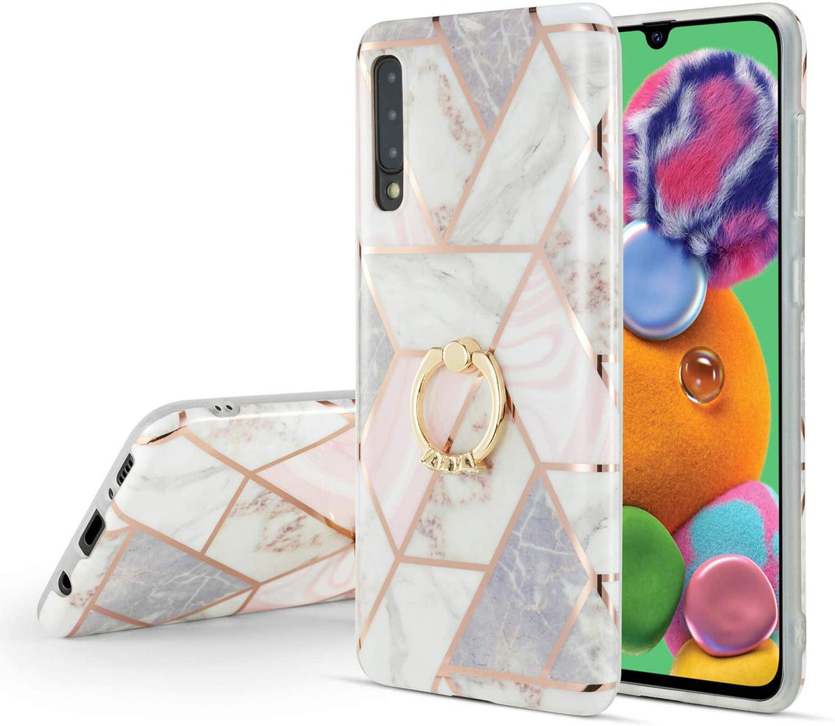 Samsung Galaxy A50/A50s/A30s Marble - Marmerlook hoesje met ring