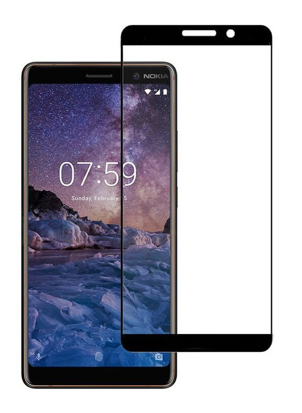 Tempered Glass (volledig scherm) Nokia 7 Plus zwart