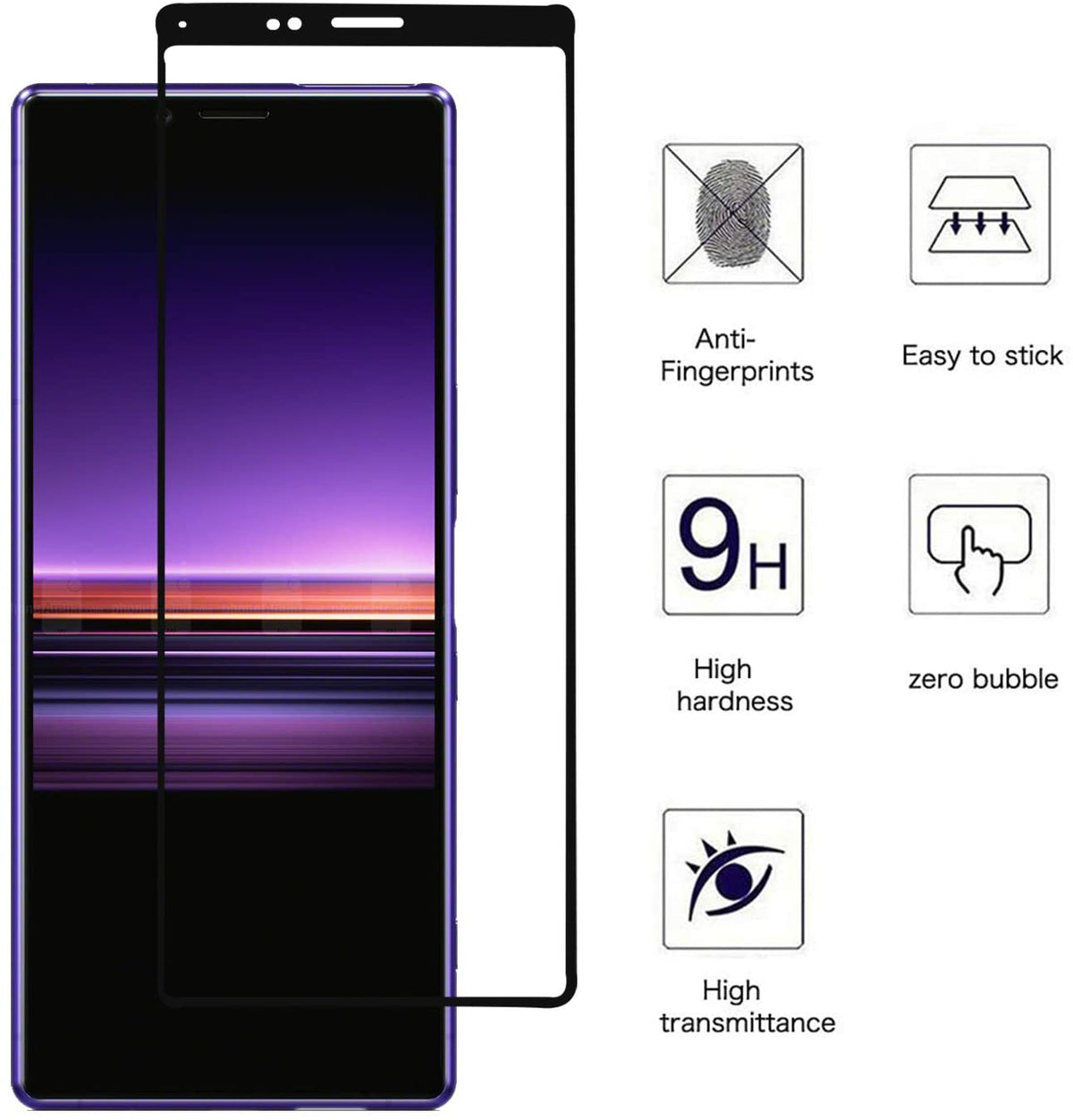 Tempered Glass (volledig scherm) Sony Xperia 1 II zwart