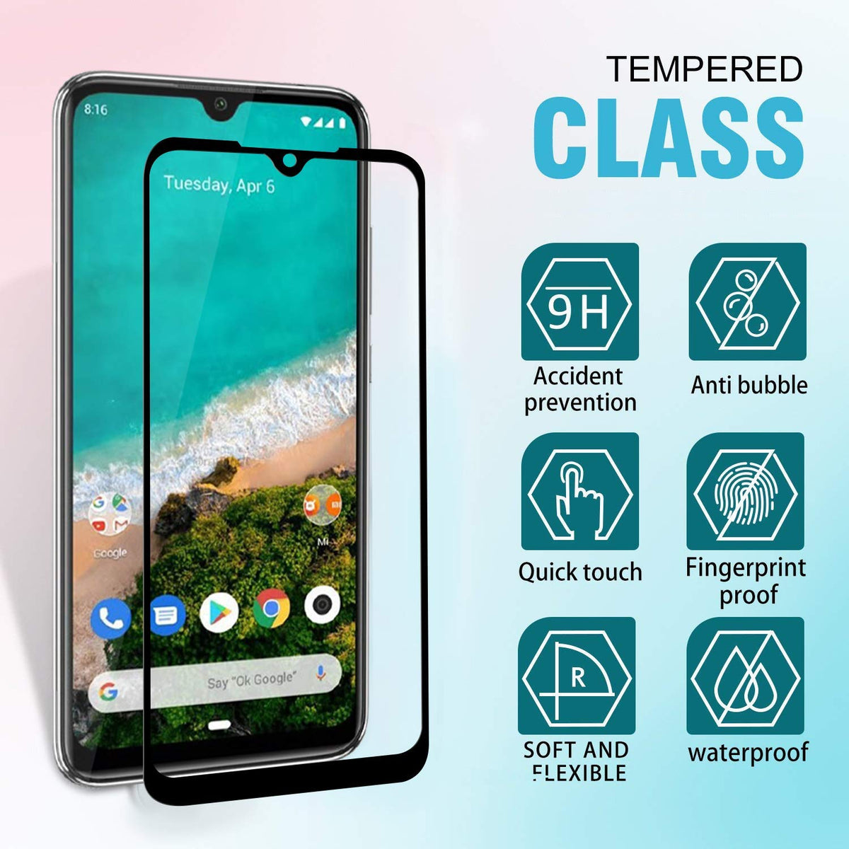 Tempered Glass (volledig scherm) Xiaomi Mi A3 zwart