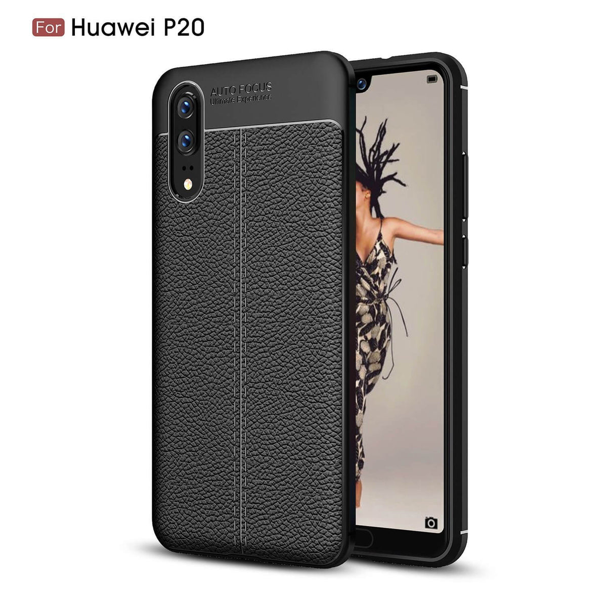TPU hoesje leer Huawei P20 zwart