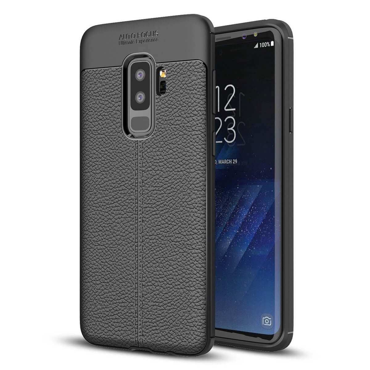 TPU hoesje leer Samsung Galaxy S9+ zwart