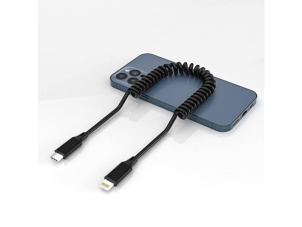 USB-C naar lightning kabel met uitrekbaar krulsnoer zwart