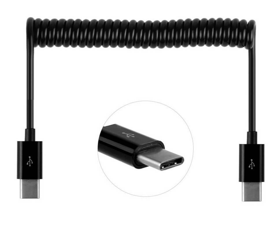 USB-C naar USB-C kabel met uitrekbaar krulsnoer zwart