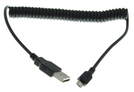 Micro USB kabel met uitrekbaar krulsnoer zwart
