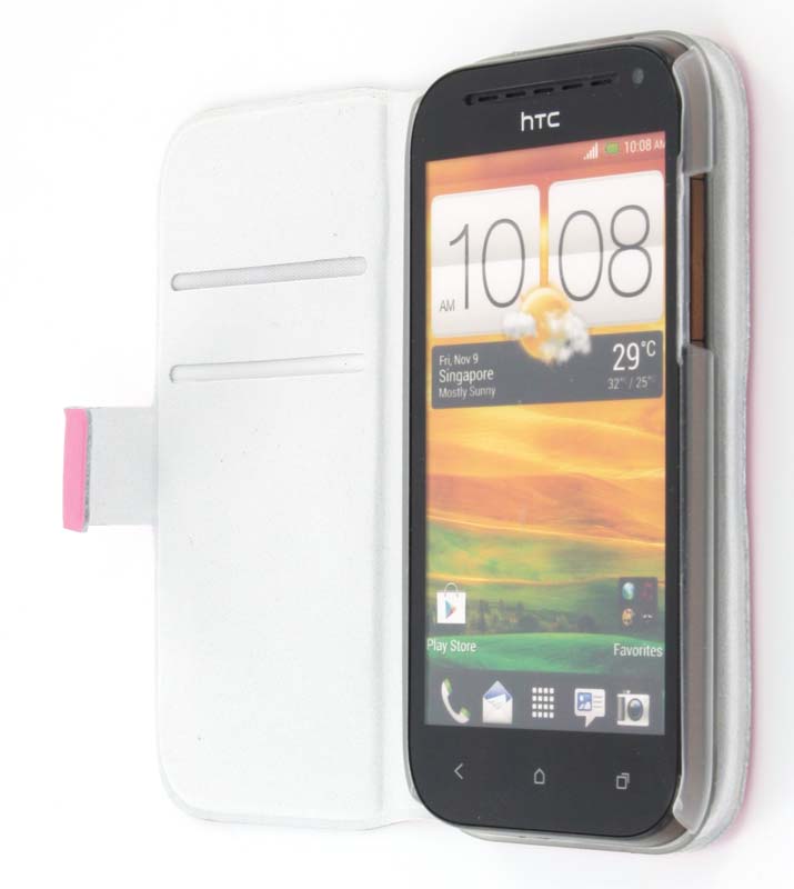 Wallet case leer HTC One SV roze