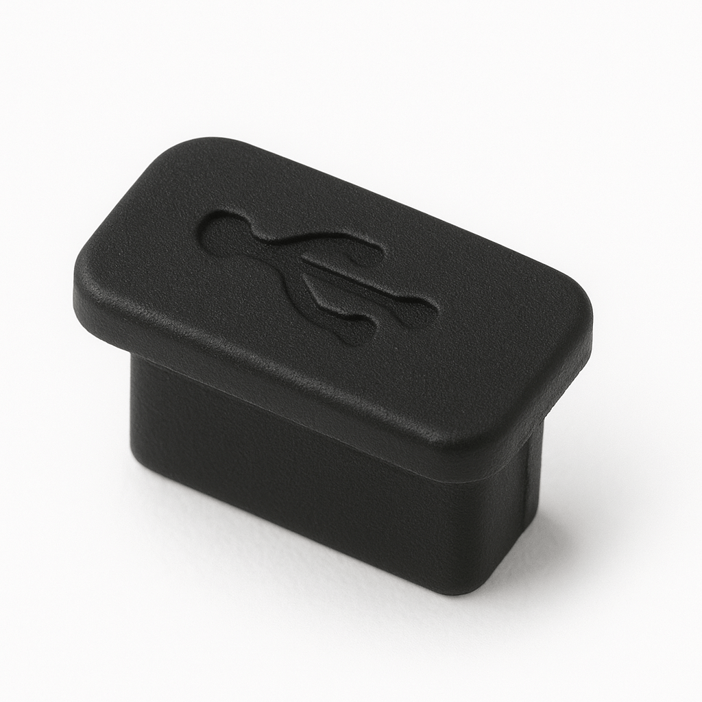 Zwart siliconen stofkapje voor USB-C poort – afdekkapje tegen stof, zand en vocht